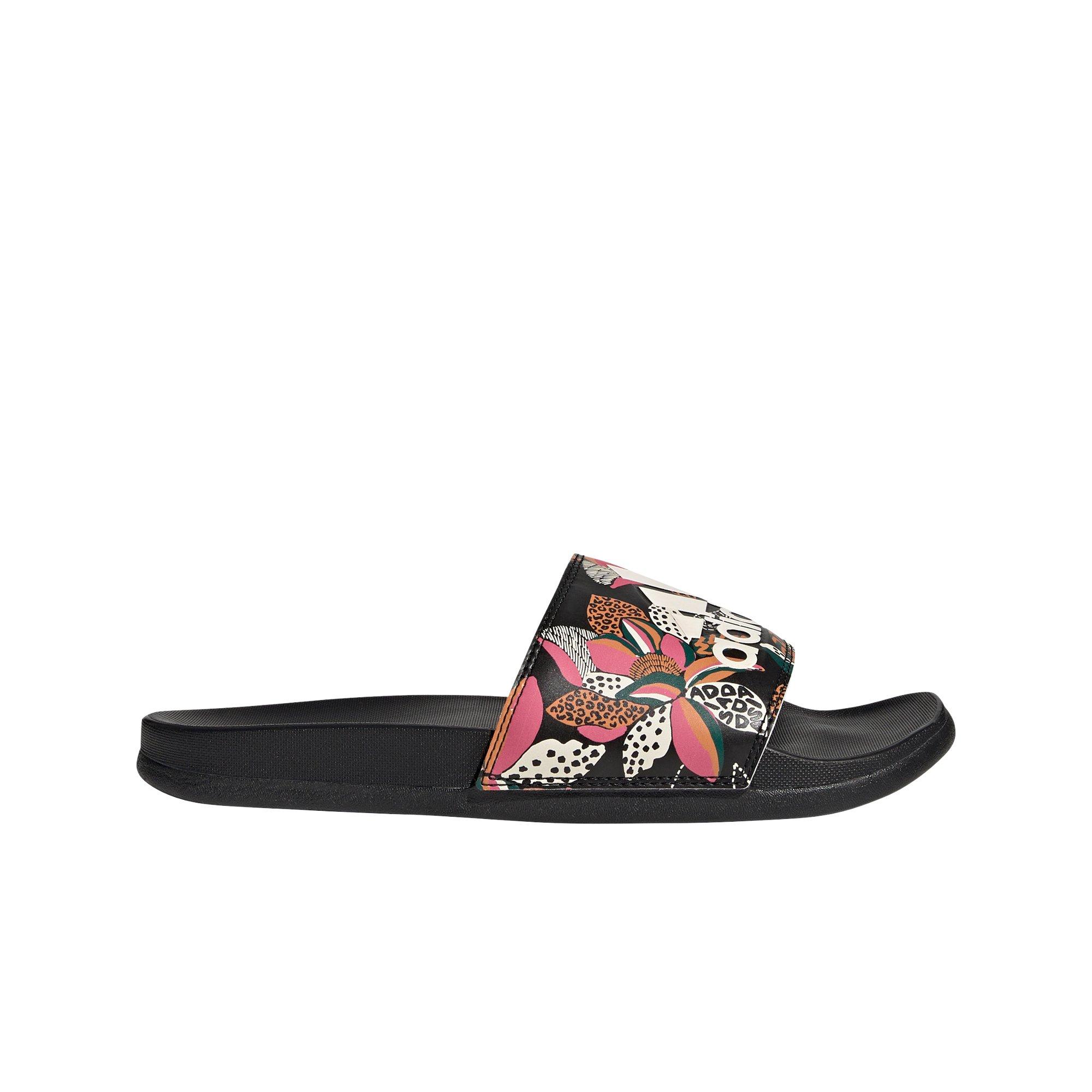 Adidas adilette floral slides hot sale black